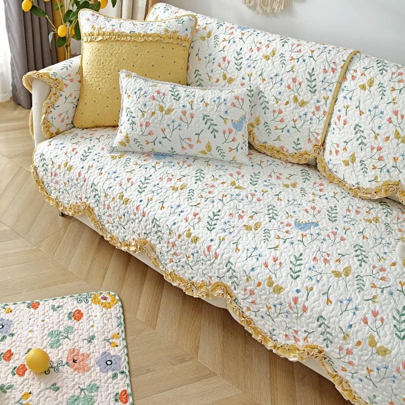 Printed Sofa Protector Anti-Slip Dustproof Cushion Pillow Cat Dog Anti-Scratch 1 2 3 4 Seaters, L Shape Sofa Cover(90 * 90cm, Yellow)