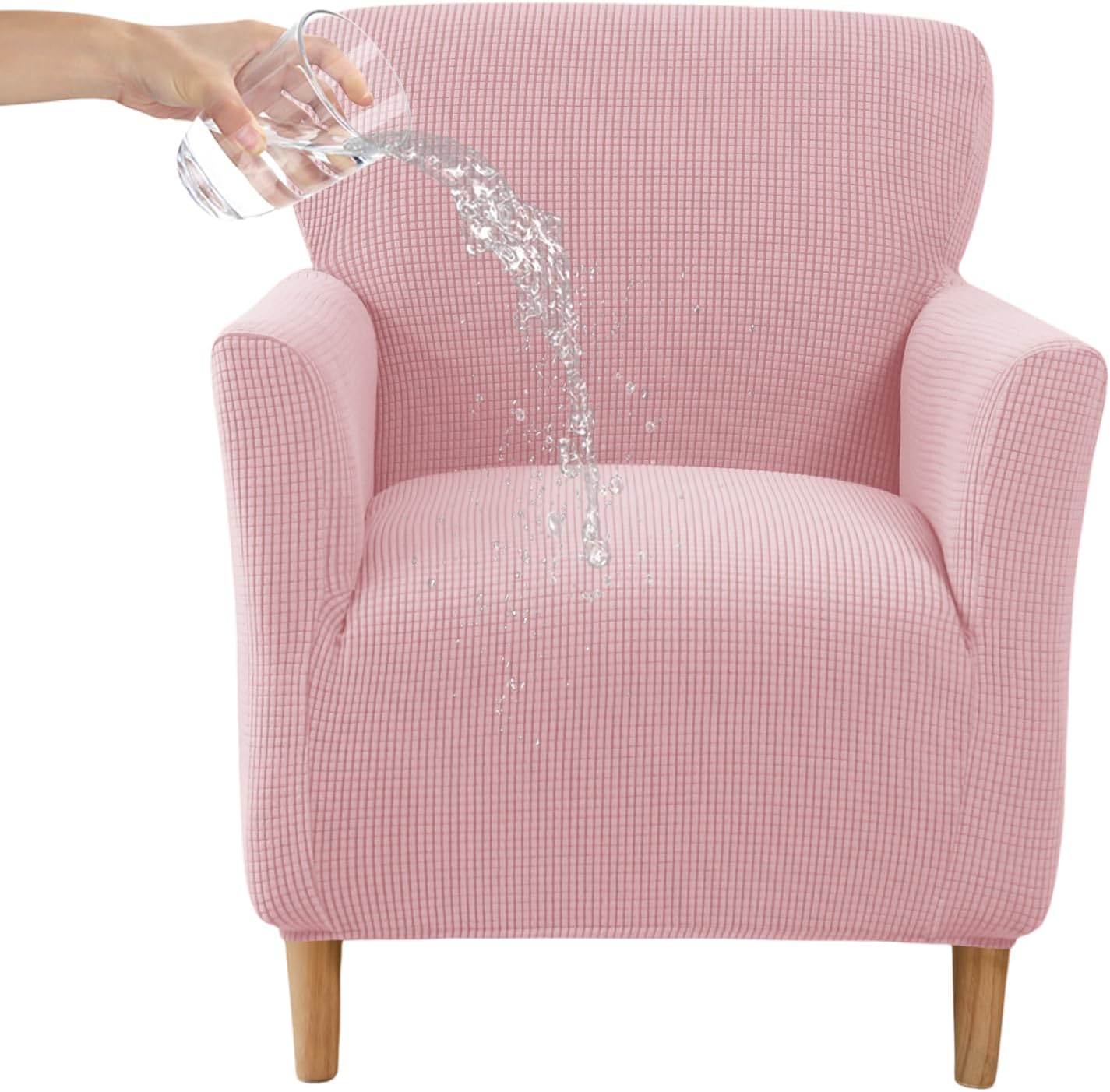 Stretch Mid Century Modern Armchair Slipcover 1-Piece Jacquard Accent Chair Covers with Arms Soft Waterproof Chair Slipcovers for Living Room Furniture Protector Office Reception Reading,Pink