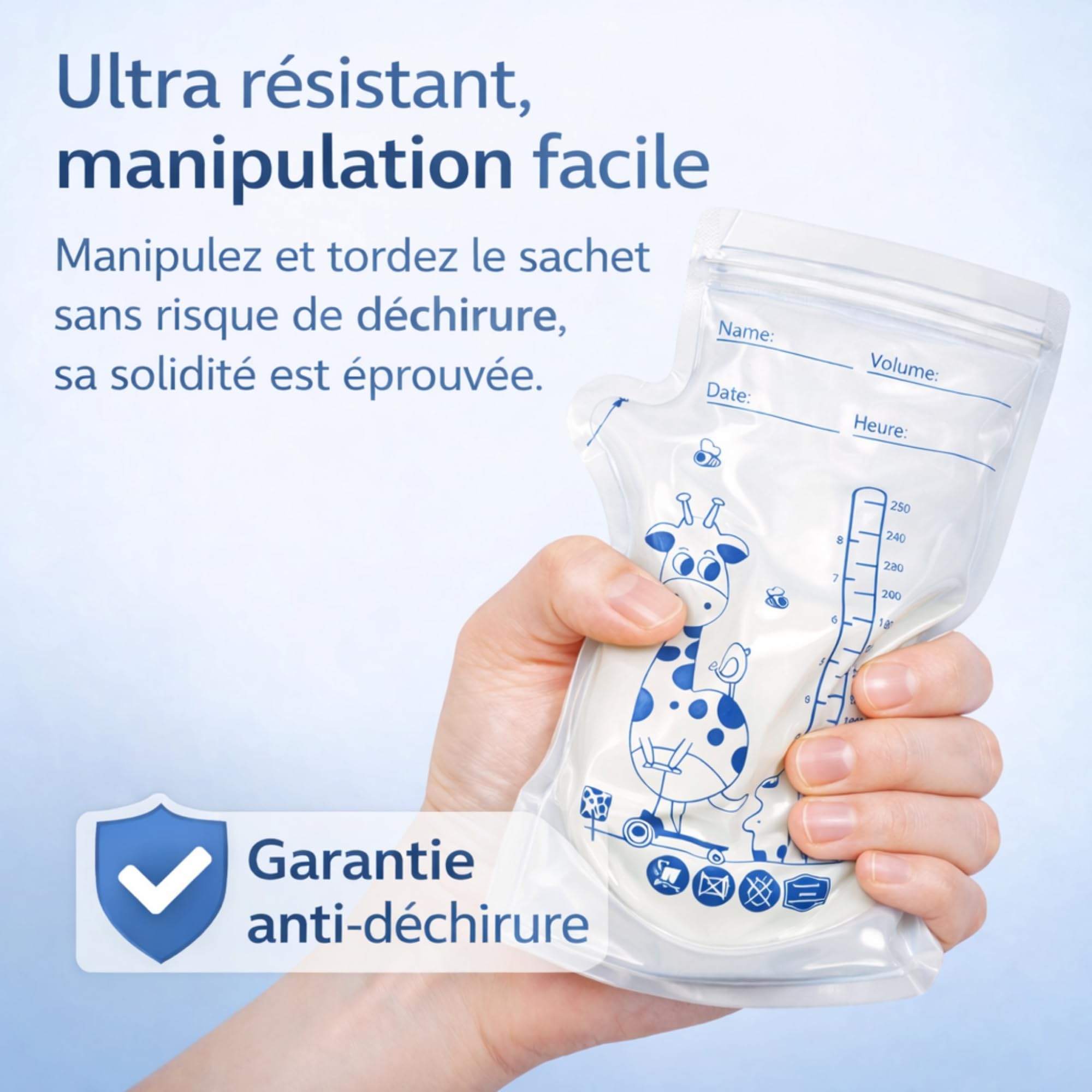 Sachets Lait Maternel 250 ml – Lot de 100 | Double Zip Anti-Fuite + Bec Verseur | Sans BPA – Conservation & Congélation – MELO