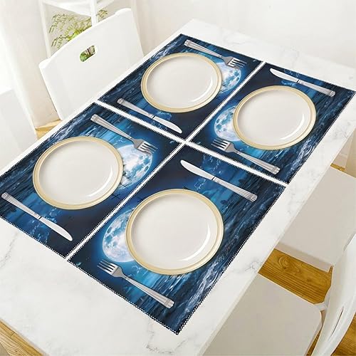 Miniatura 5 de Blue Boat On Seascape and Moon in The Sky Placemats Set of 6 Resistant Table Mats Washable Place Mats for Dinner Party Table Decoration
