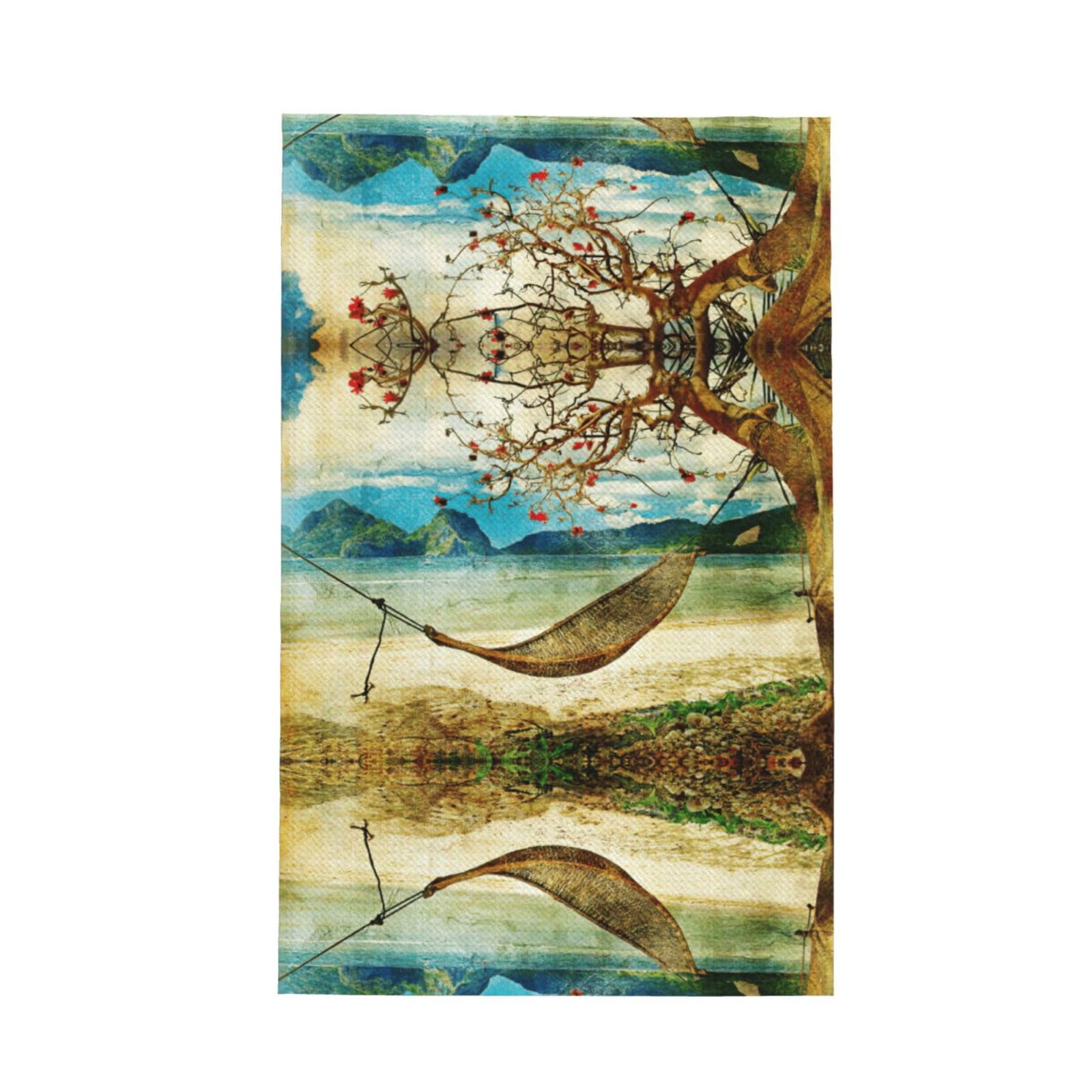 XXahnbm Autumn Swing And Tree Print Waffle Kitchen Towel,Absorbent Hand Towel