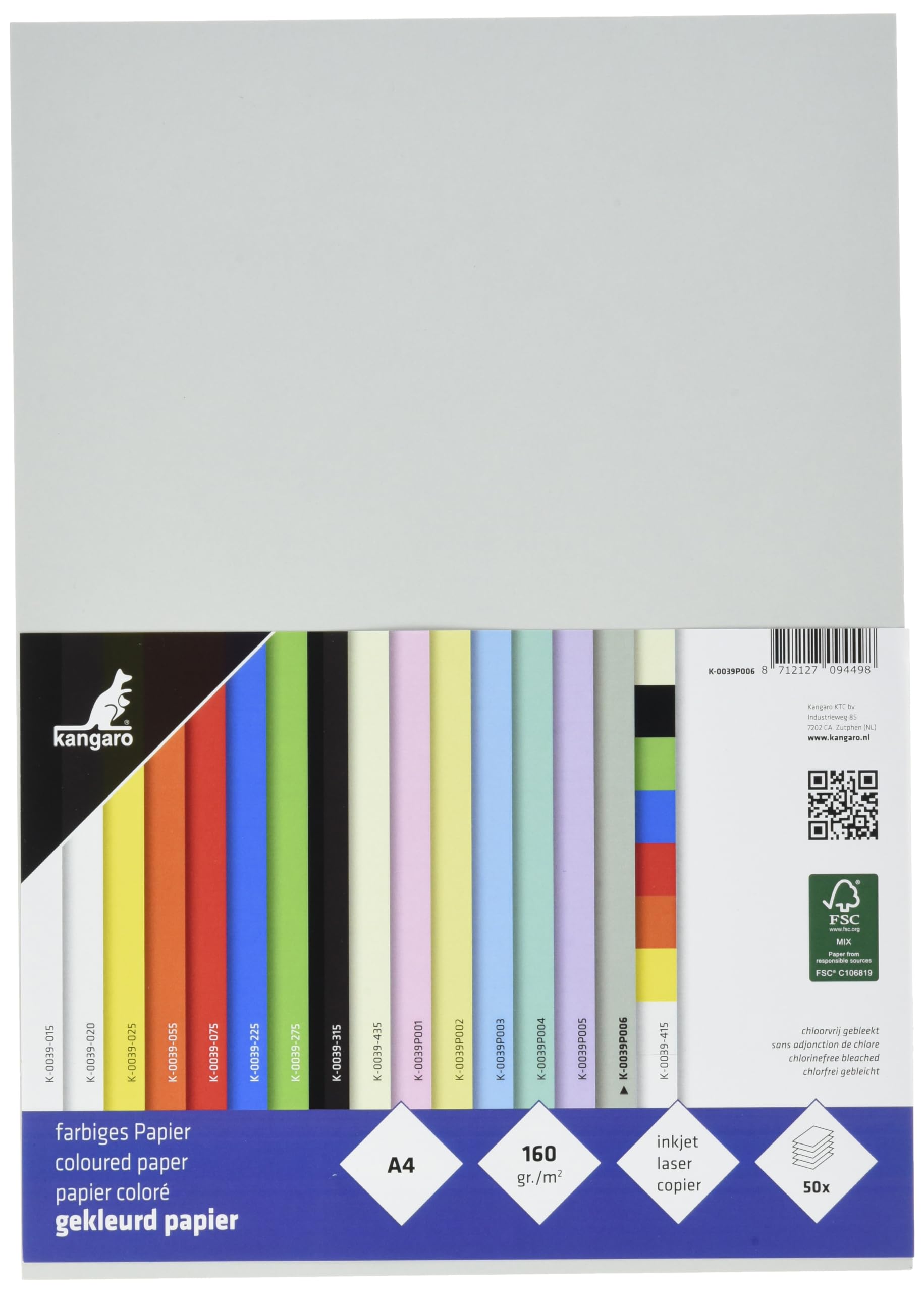 Kangaro - Papier kolorowy pastelowy szary DIN A4-160 g/m² FSC mix – 50 sztuk – papier listowy, do majsterkowania i majsterkowania