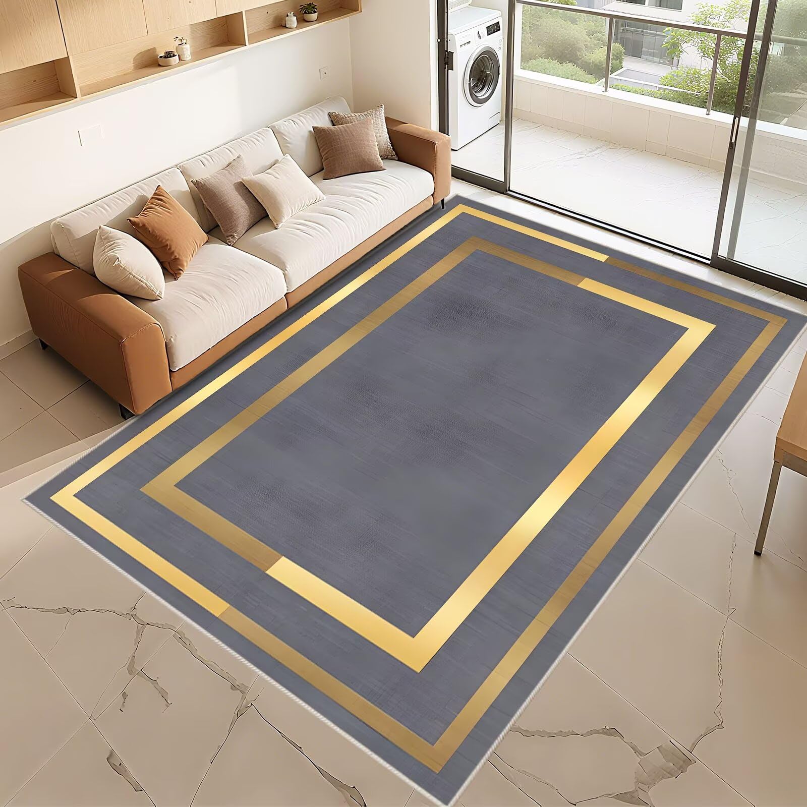Tapis de salon moderne gris et jaune pour couloir chaleureux