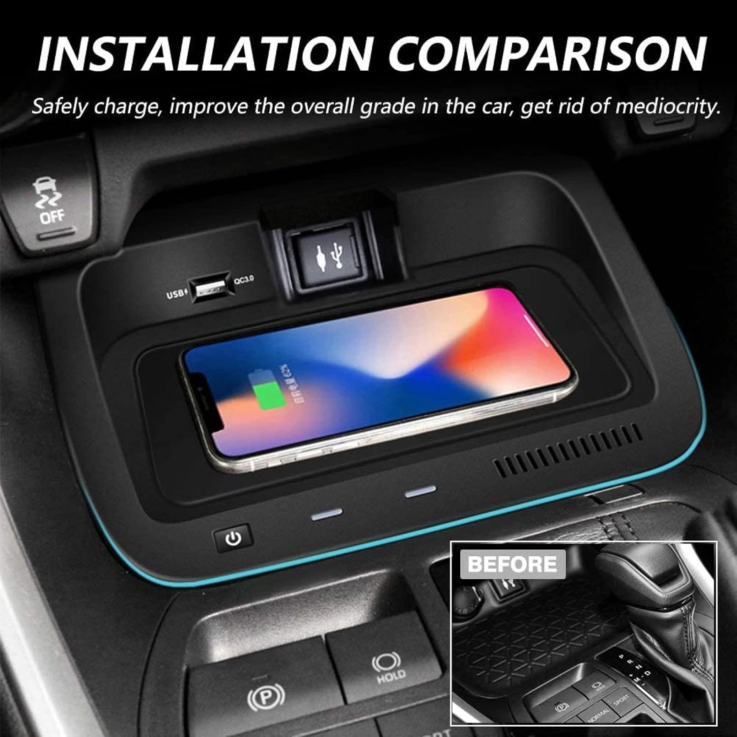 car wireless chargerfor to yo ta rav4 2020 with qc 3 0 usb port 10w fast wireless induction mobile phone charging pad center console panel accessorie