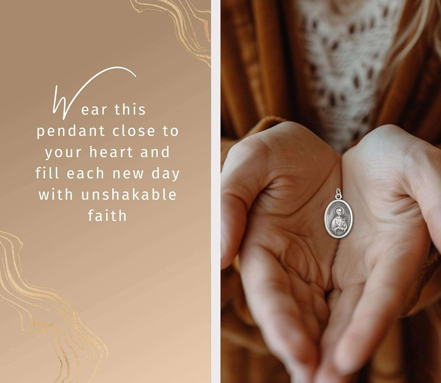 Trendzeen St Gemma Prayer Card - Laminated Saint Gemma Galgani Holy Card, Silver Tone Medal, The Lord’s Prayer Card - Made in Italy St Gemma Galgani Prayer Card Set - Total 3 Items