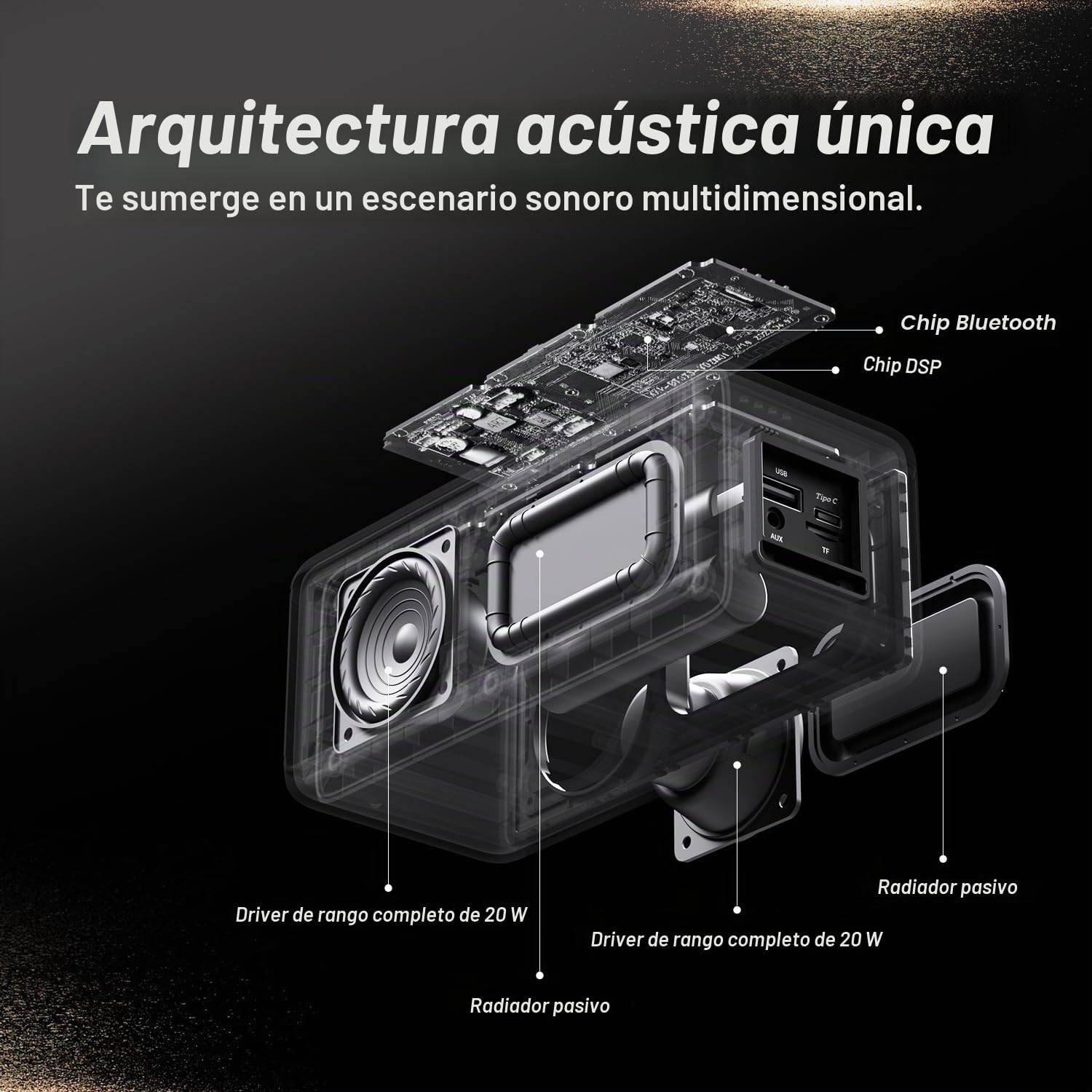 BOGASING Altavoz Bluetooth 5.3 Potente M5, 40W Graves Potentes con Sonido, 30H de Reproducción, IPX7, Altavoces Portátil Inalámbrico, 3 EQ, Tarjeta, AUX, USB para Exterior (Negro)