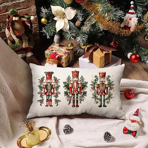 Miniatura 2 de Funda de almohada con texto en inglés "Merry Christmas" de 12 x 20 pulgadas, decoración navideña de cascanueces de invierno, fiestas, decoración