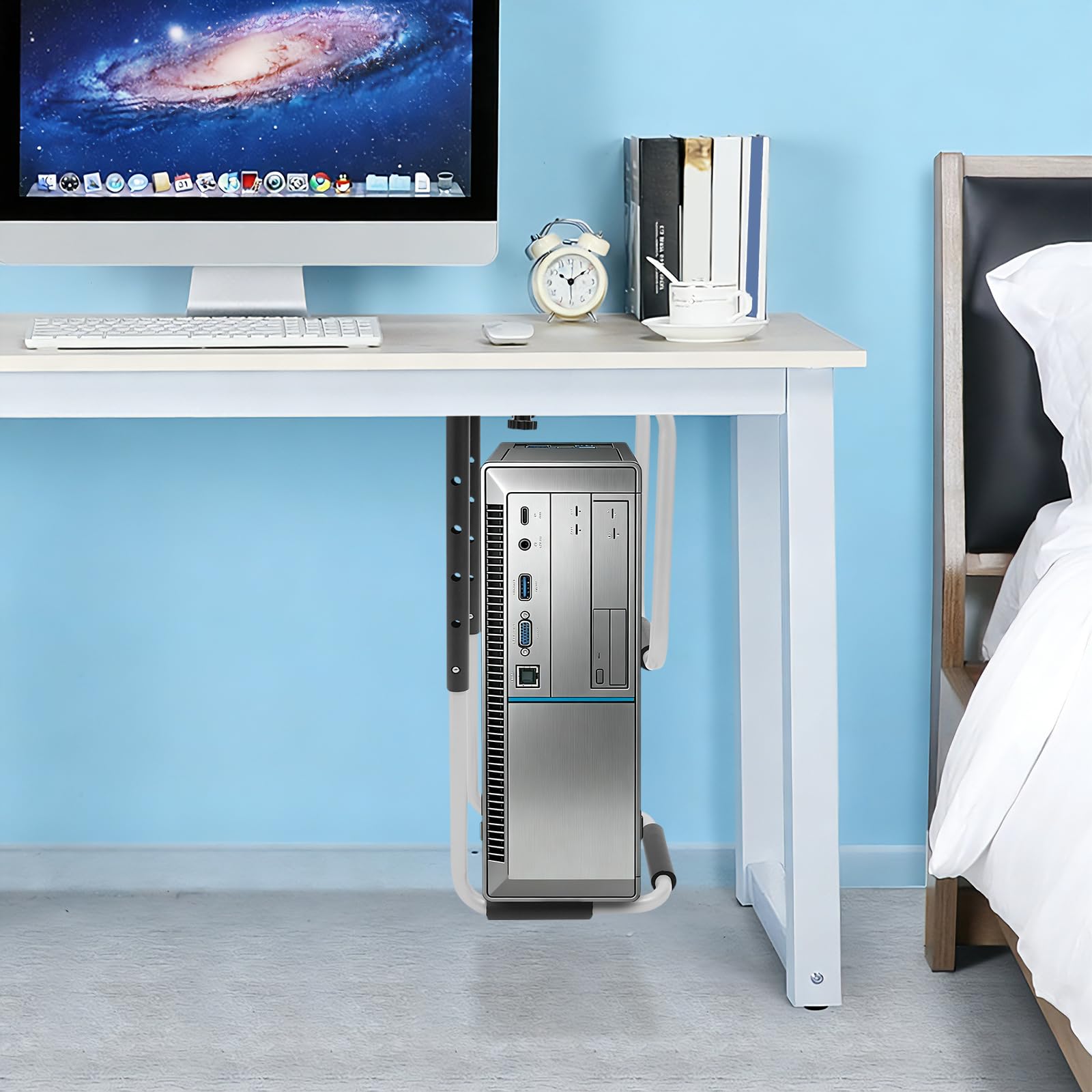 Supporto per PC sotto la scrivania, portata 27,22 kg, supporto da parete per PC, regolabile in altezza 30-60 cm, in acciaio Q235, supporto per alloggiamento sotto il tavolo, nero