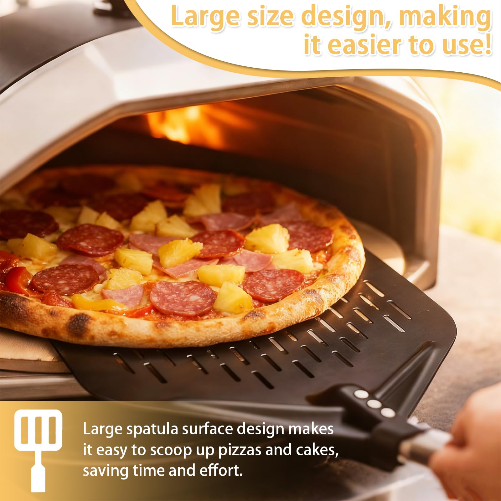 Set Pelle e Spatola per Pizza, 12 Pollici Rotonda (Manico 80 cm) + 8 Pollici Quadrata (Manico 40 cm), con Foro per Stoccaggio e Manico Antiscivolo, Ideale per Pizza e Pane