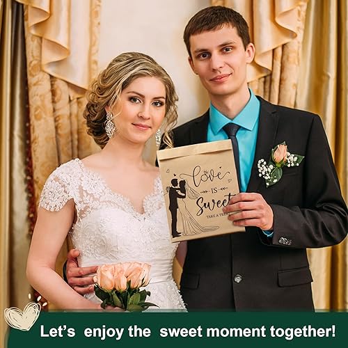 Miniatura 7 de 200 bolsas de regalo de boda a granel de papel kraft a prueba de aceite para fiestas, bolsas de galletas Love Is Sweet Take a Treat para bodas,