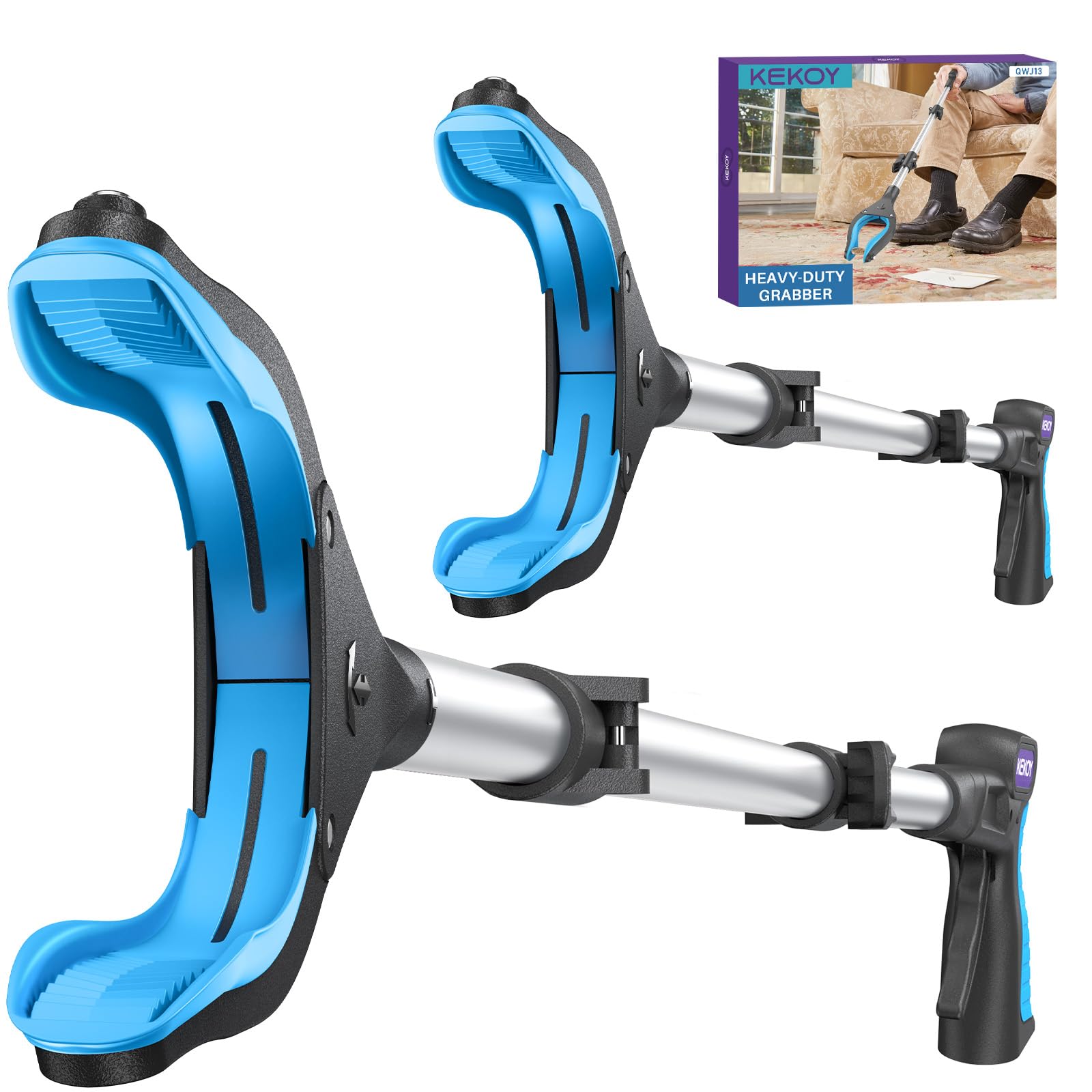 KEKOY Greifer für Senioren Testsieger 66cm Robuste Aluminium, Müllzange Greifzange Profi, Extra Langer Greifarm, Faltbare Greifer für Menschen mit Magnetspitzen(Eisblau)