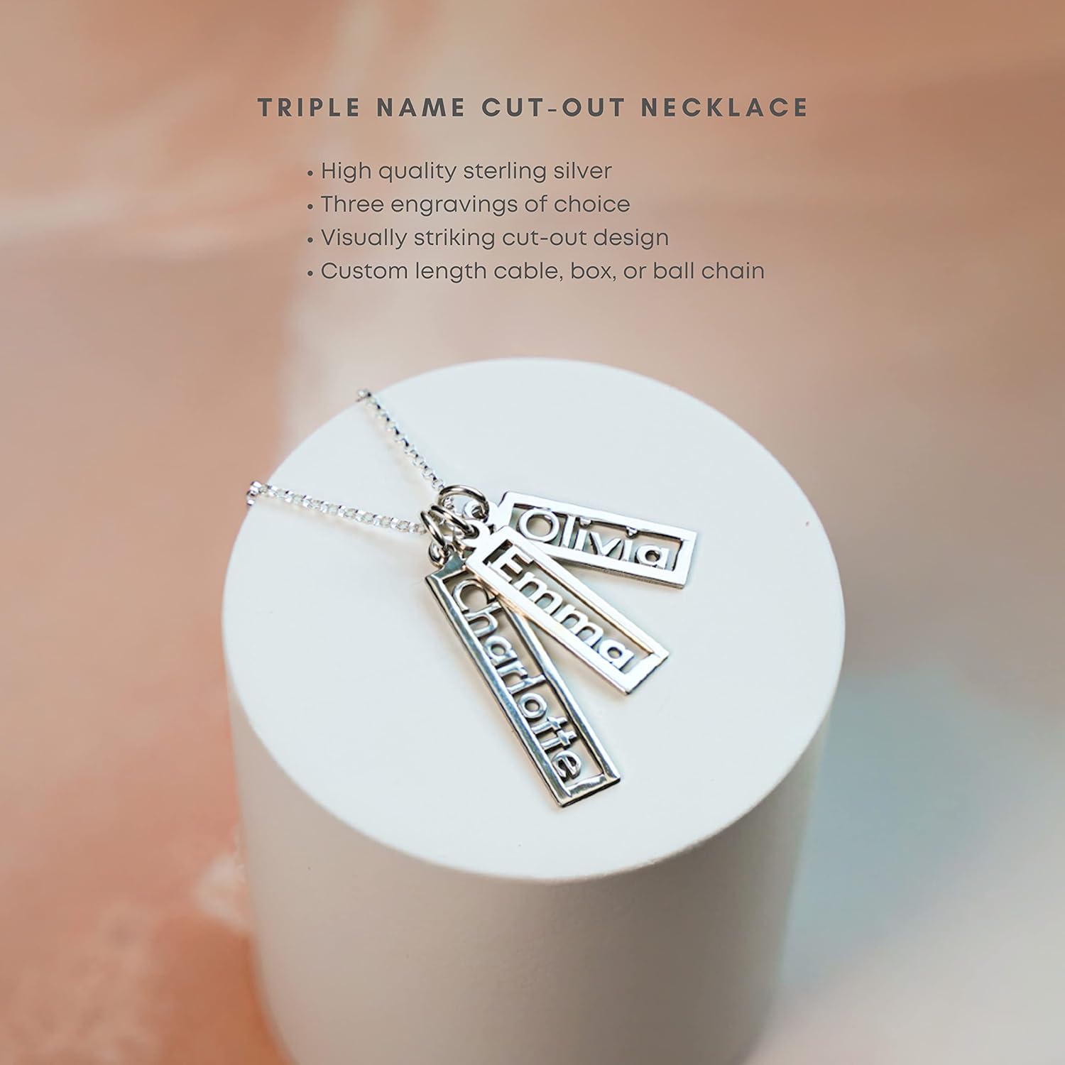 AJ's Collection Personalized Necklace Open Triple Name Sterling Silver or 14k Gold Plate over Sterling Silver