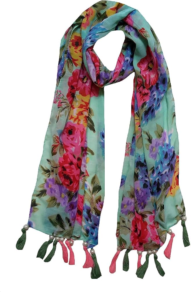 Women's Printed Poly Cotton Multicolored Scarf and Stoles with