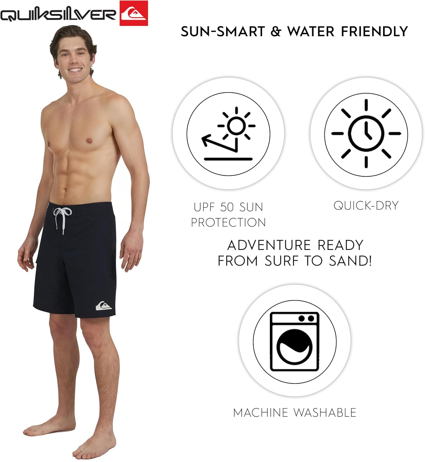 Quiksilver Men's Swimwear Regular Fit Fixed Waist UPF 50 Quick Dry Board Shorts (32-40) - Image 3