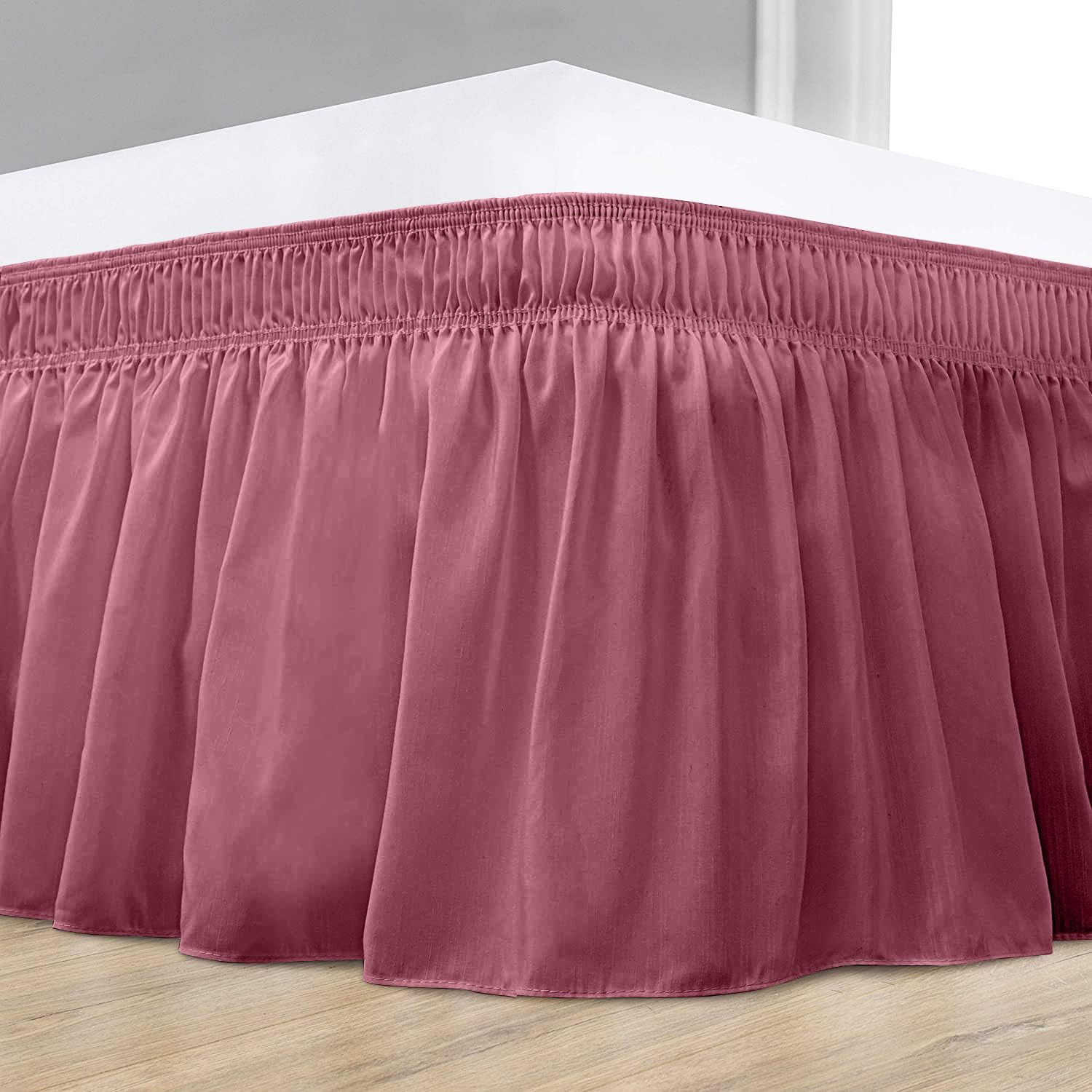 Linenweaves Bed Skirt Full Size 21 Inch Drop | Solid Pattern Microfiber Easyfit | Tailored Wrinkle Fade Resistance Soft Fabric Stylish Design Bed Frame Legs Cover- (Dark Pink, 54 * 75 in) 2