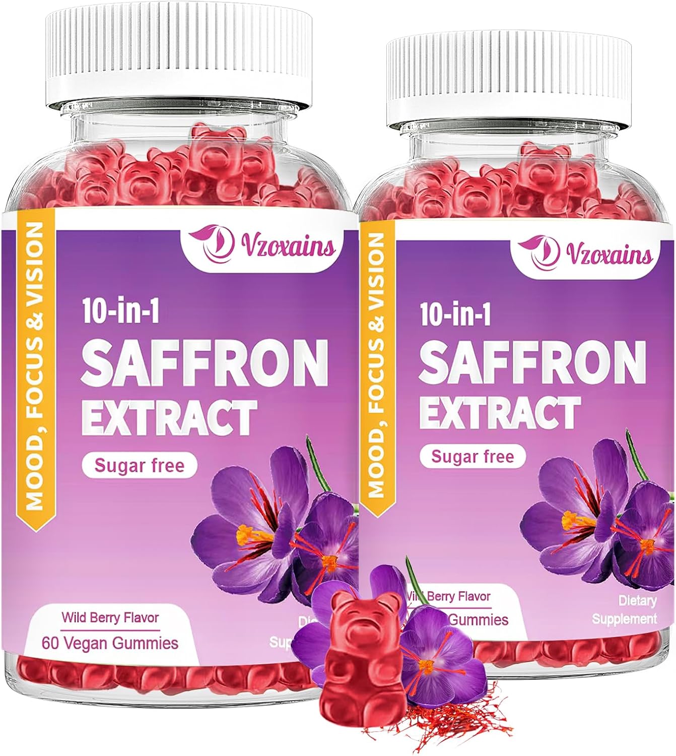 VZOXAINS 2 Pack Saffron Gummies Sugar Free, Saffron Extract