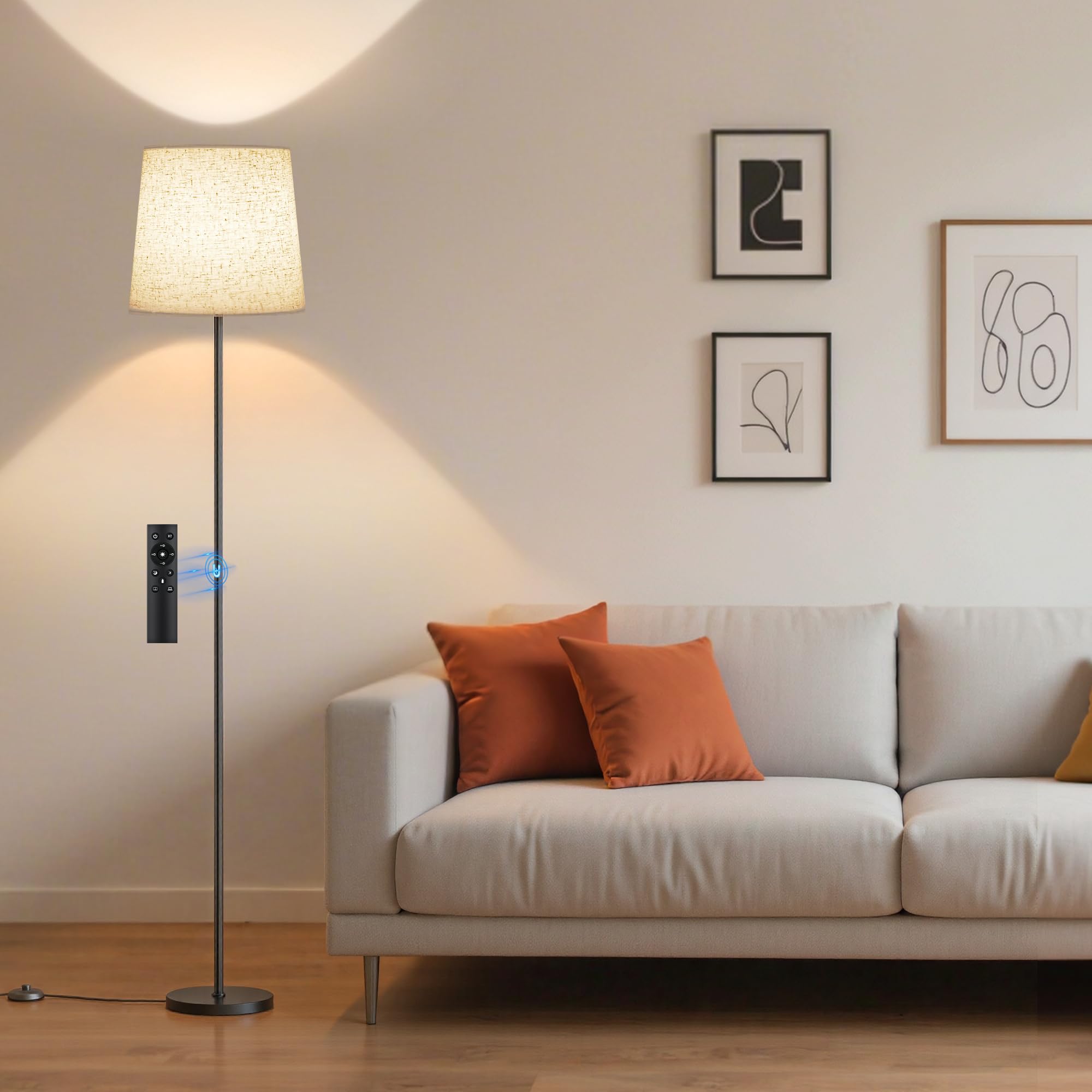 Lampada Da Terra A LED Con Telecomando E Pedale, Altezza 159 Cm, Luce Regolabile 3000K-6000K, Paralume In Lino