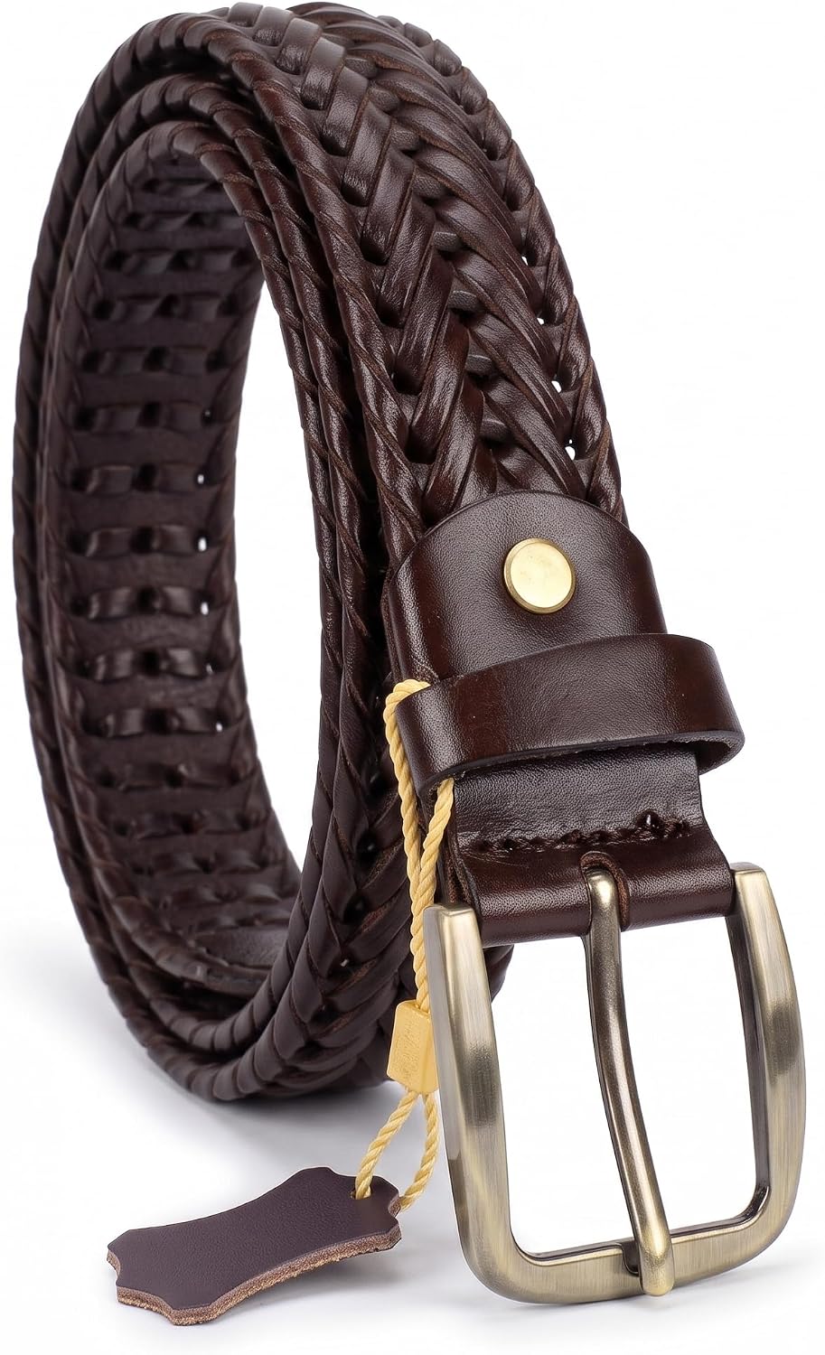 Braided Genuine Leather Belt with Vintage Buckle Unisex