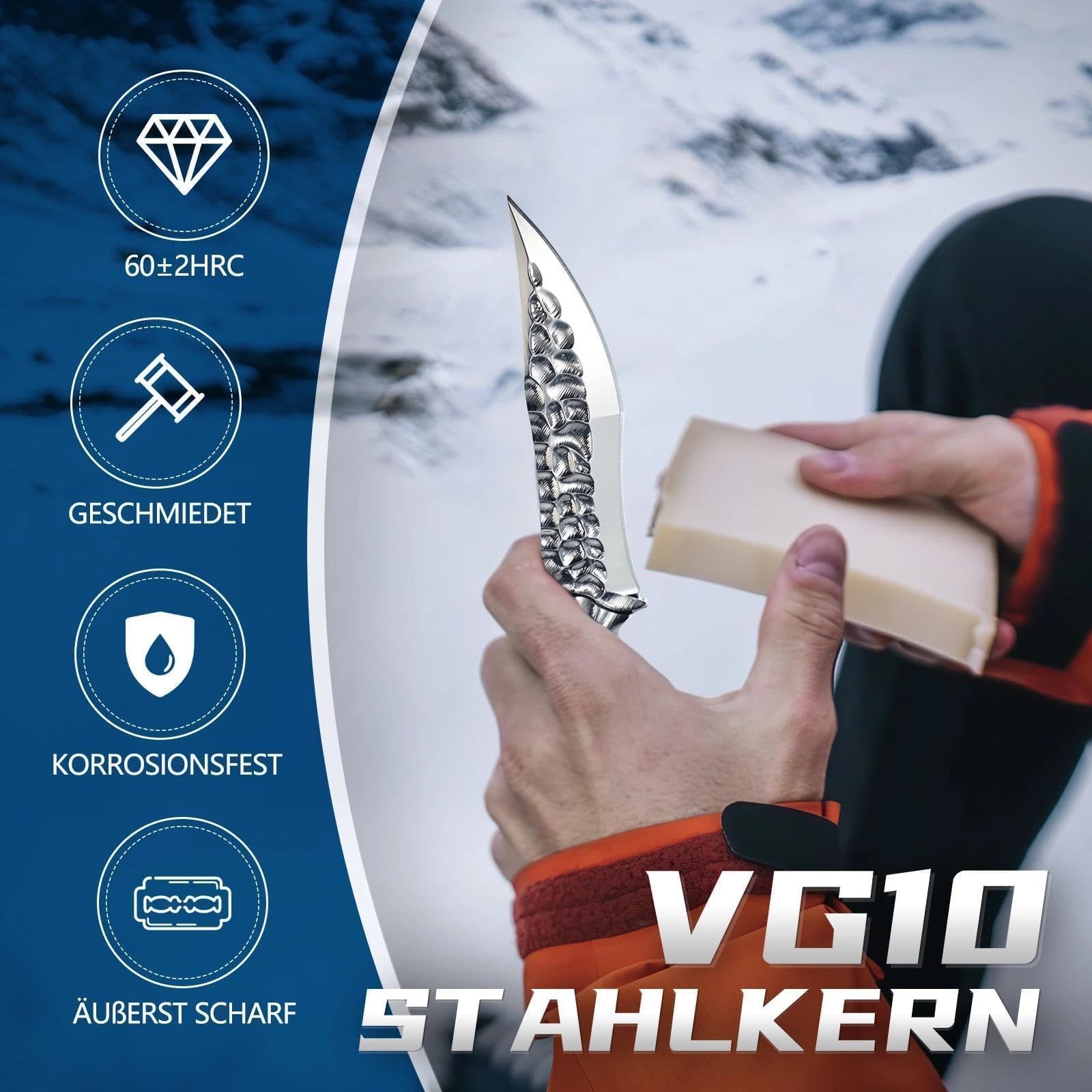 DRGSKL Survival Messer mit Lederscheide - Handgeschmiedet, VG10-Kern