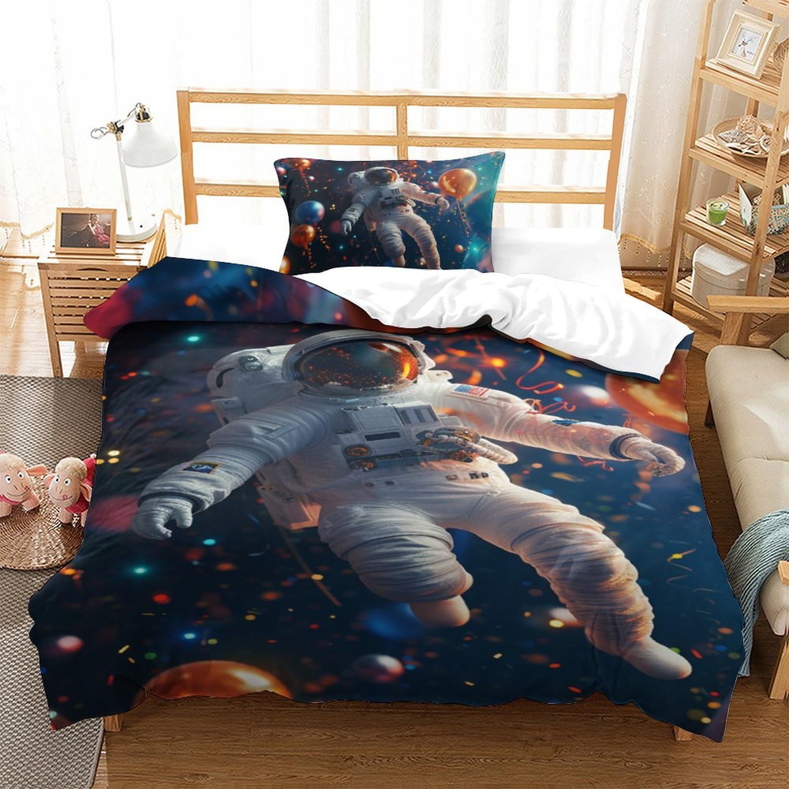 Housse de couette astronaute 3D microfibre 135x200cm pour lit enfant