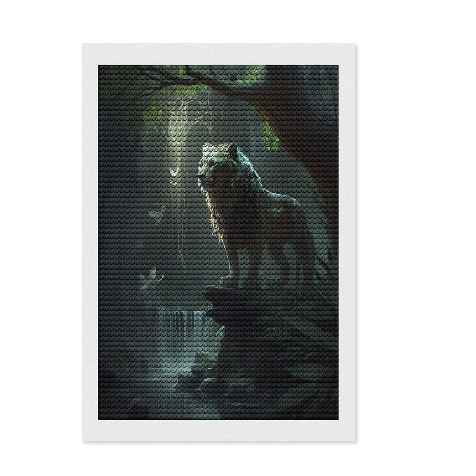 Junmoney White Lion DIY Diamond Art Canvas Kit 8"x12", for Adults, Enjoyable At-Home Hobby, Vintage Style Decor, Gift Idea
