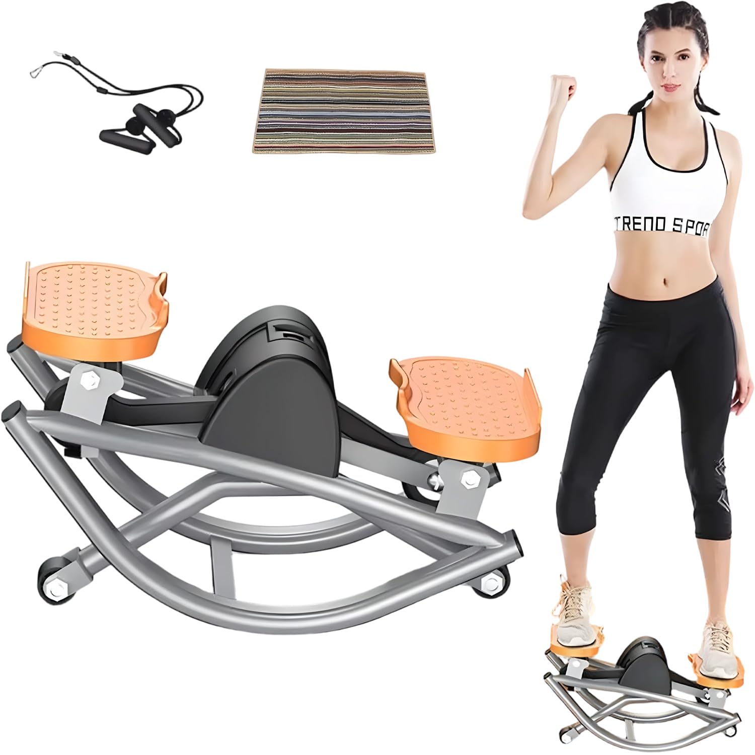 U-Shaped Rock Stepper Machine with LCD Monitor & Resistance Bands,Side to Side Stepper for Low-Impact Full Body Cardio, Home & Office Fitness, The Rock Stepper Orange