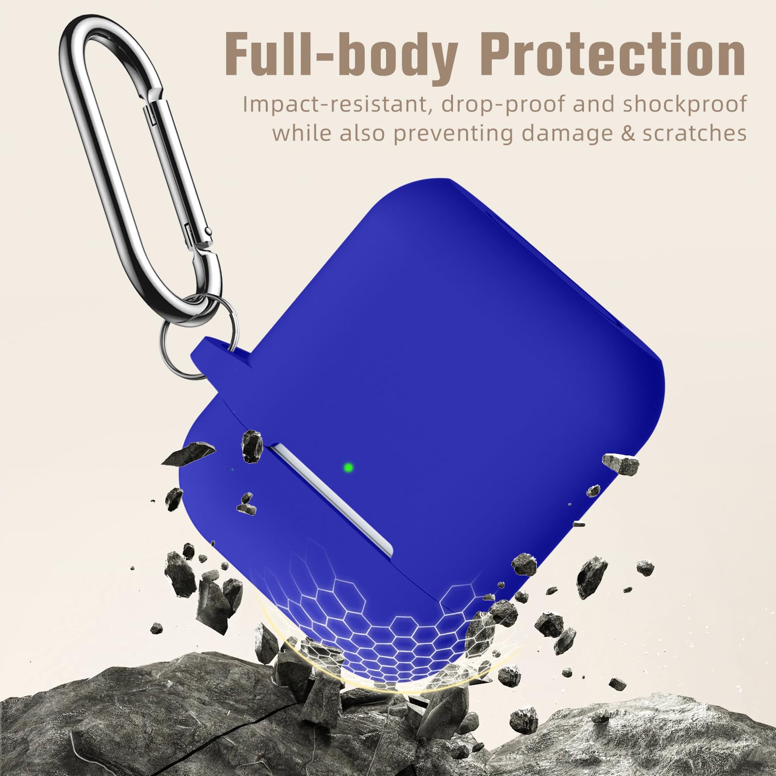 Hamile Compatibile con custodia per AirPods [Visibile frontale a LED] Custodia protettiva in morbido silicone progettata per Apple AirPod 2 e 1, donne e uomini, con portachiavi (blu reale)