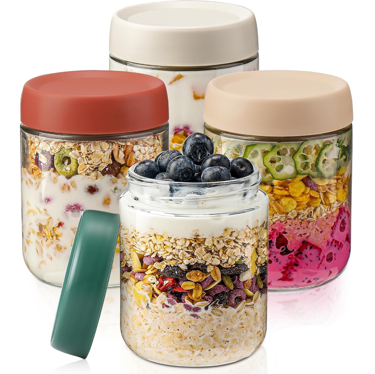 Luftdichte Glasbehälter-Set Mit Deckeln & Löffeln – 4 Stück, Perfekt Für Hafer, Nüsse, Joghurt & Meal Prep