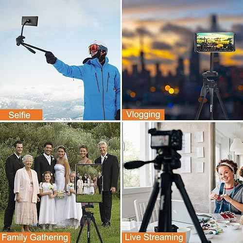 Miniatura 7 de Trípode para teléfono  Soporte de trípode ligero extensible de 50 pulgadas, palo selfie y trípode de teléfono 2 en 1, trípode de viaje portátil con