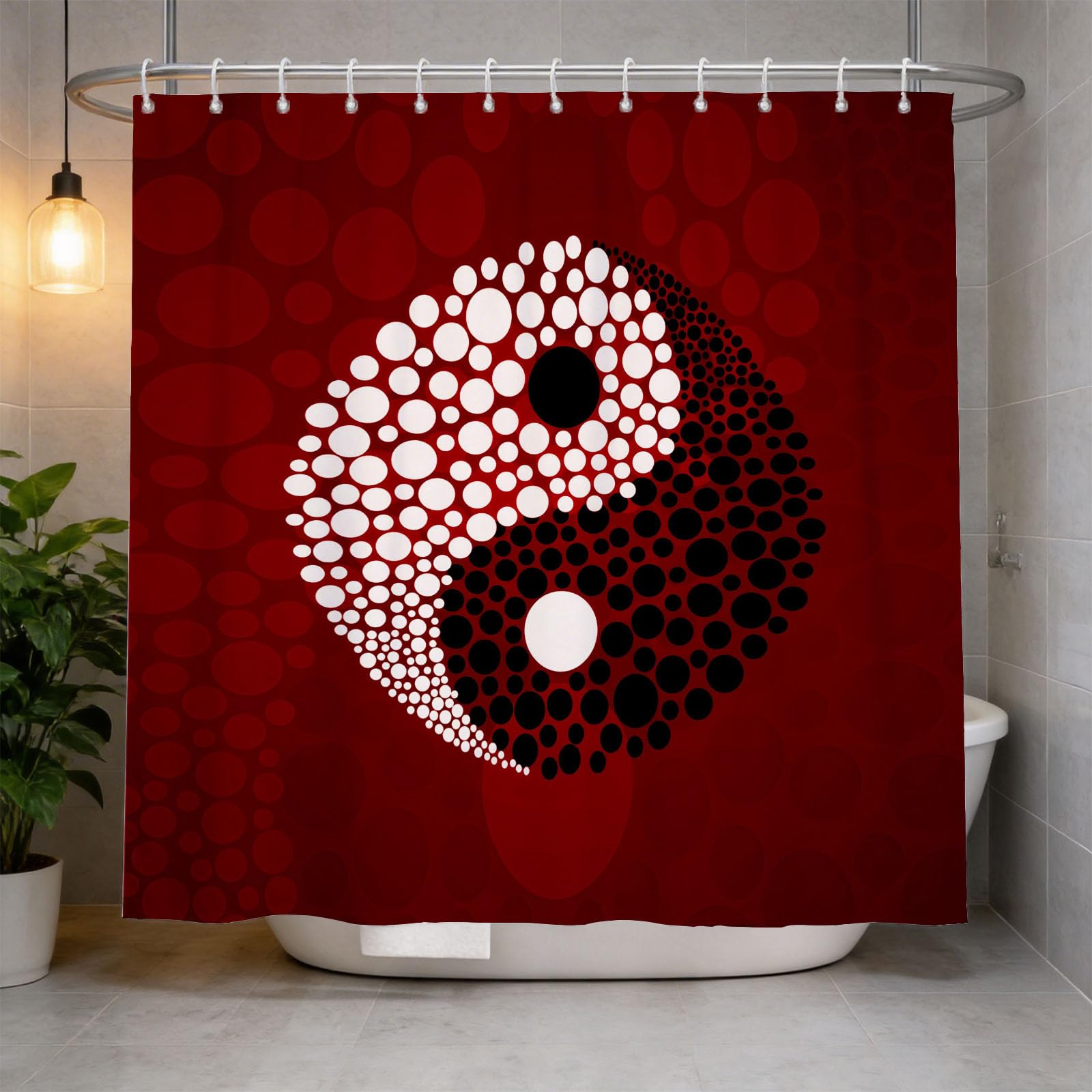 Hongduo White 3D Yin Yang Shower Curtain For Stalls Bathtubs Exotic Print Bathroom Decor Shower Curtain Set Polyester Fabric Waterproof 200X200cm/79X79 Inch With Hooks