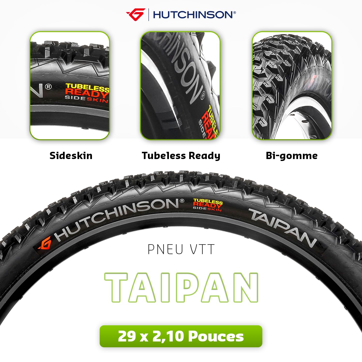 Hutchinson - TAIPAN XC - Pneu VTT - pour Tout Terrain - Légèreté Et Accroche - Tringles Souples - Noir - Tubeless Ready