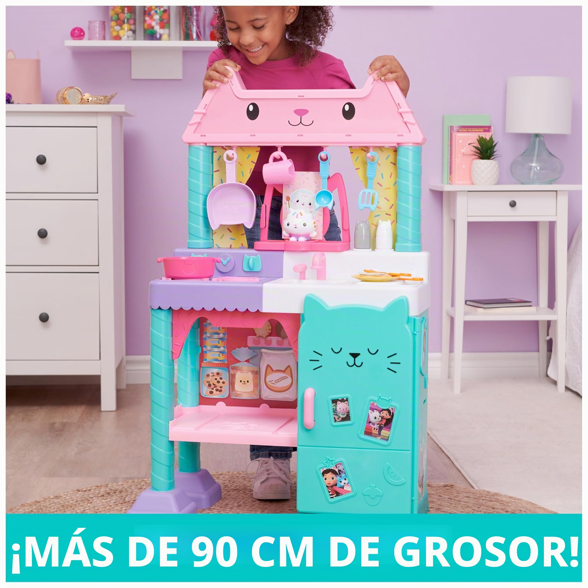 Gabby's Dollhouse, Cakey - Juego de Cocina para niños con Accesorios de Cocina, Comida de Juego, Sonidos, música y Juguetes para niños a Partir de 3 años