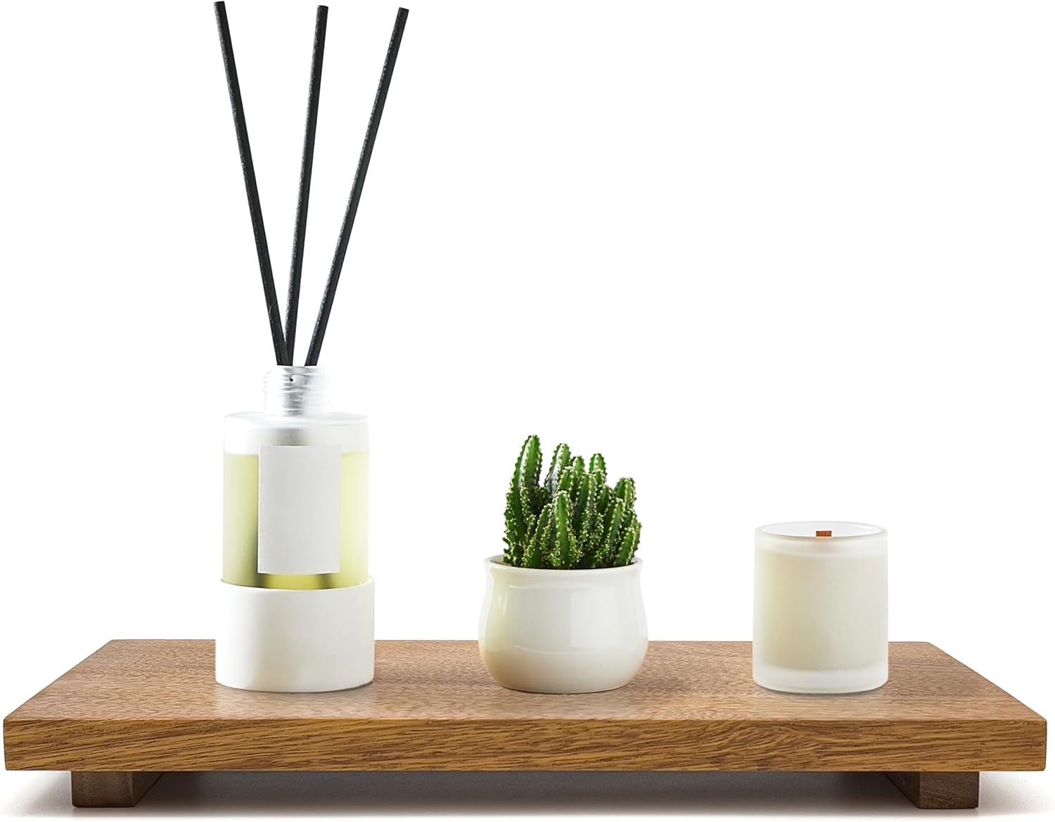 Acacia Wood Riser Pedestal Stand – Farmhouse Wood Display Riser for Kitchen and Bathroom Décor - Counter Display, Plant Stand, Jewelry Holder, Vanity Tray, Candle Stand (L:16"x8"x1.57")