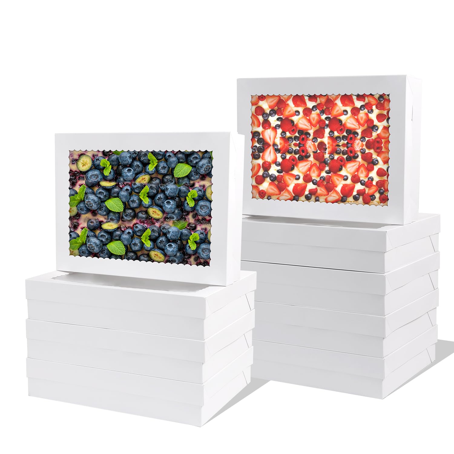 12 cajas de galletas, cajas grandes de panadería de 19 x 14 x 4 pulgadas con ventana para pasteles, chocolate, fresas, magdalenas, donas, pasteles, postres, Navidad (blanco)