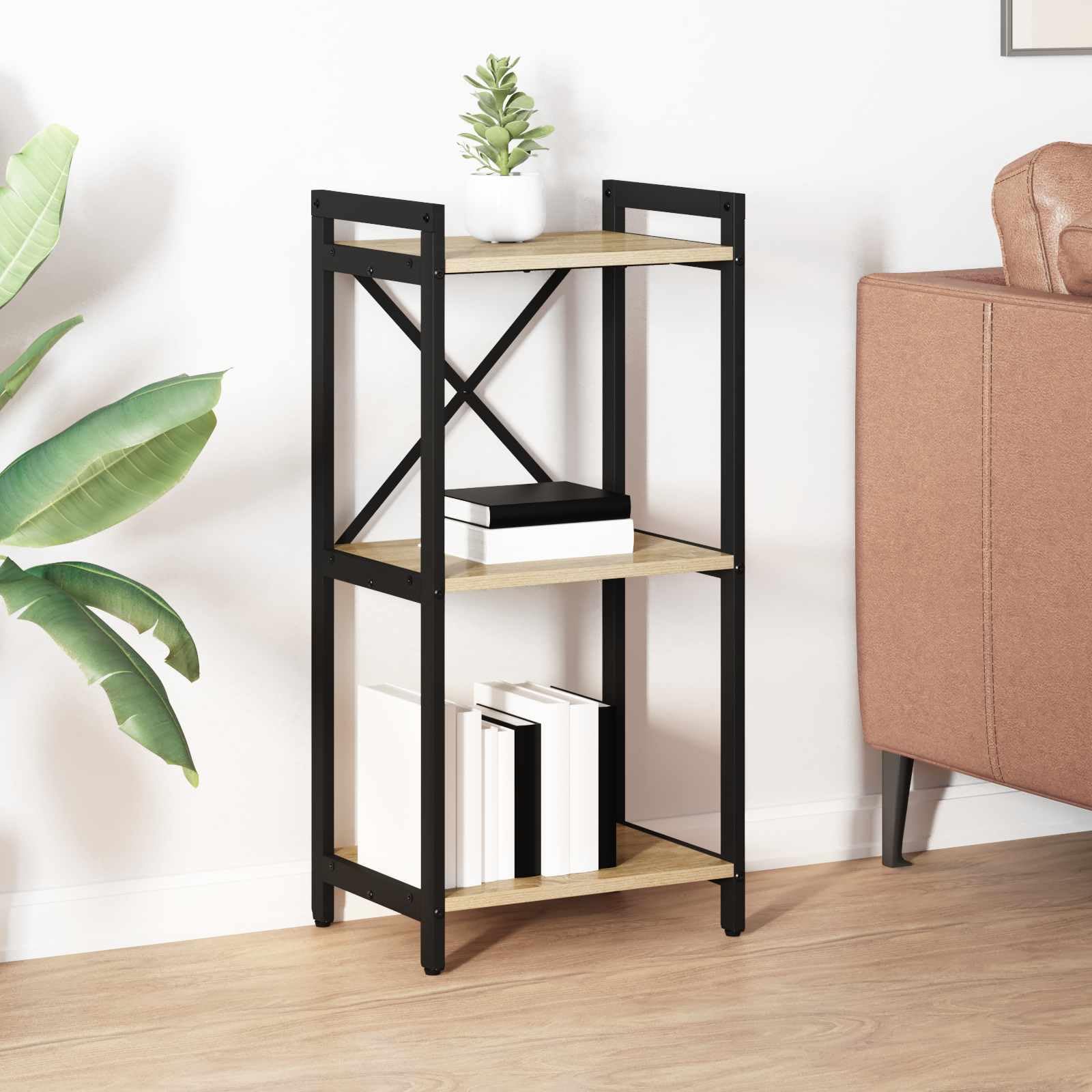 Industrie-Bücherregal Sonoma-Eiche 40×30×83 cm, Holz & Stahl, höhenverstellbare Füße, Wohnzimmer/Schlafzimmer/Büro