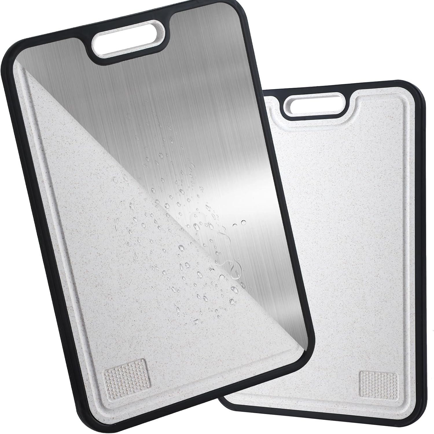 PureTitanium Cutting Boards for Kitchen, Cutting Board Double Sided Food Grade, Titanium/Wheat Straw PP Chopping Board with Juice Groove,Large Size 15.6"×10.6",Dishwasher Safe, Easy to Clean