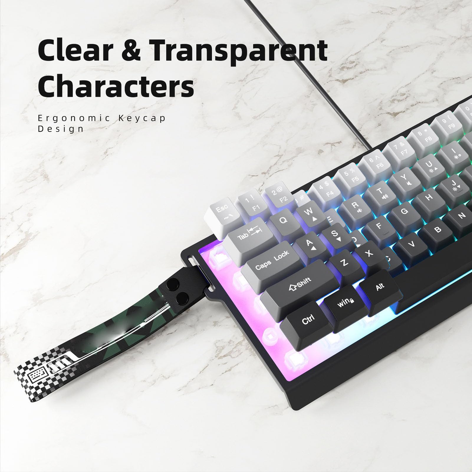 Garsent Mechaniczna Klawiatura do Gier, 60-procentowa Przewodowa, Podświetlana Kompaktowa Mini 61 Klawiszy Klawiatura do Laptopa PC, Czerwony Przełącznik, Ergonomiczna