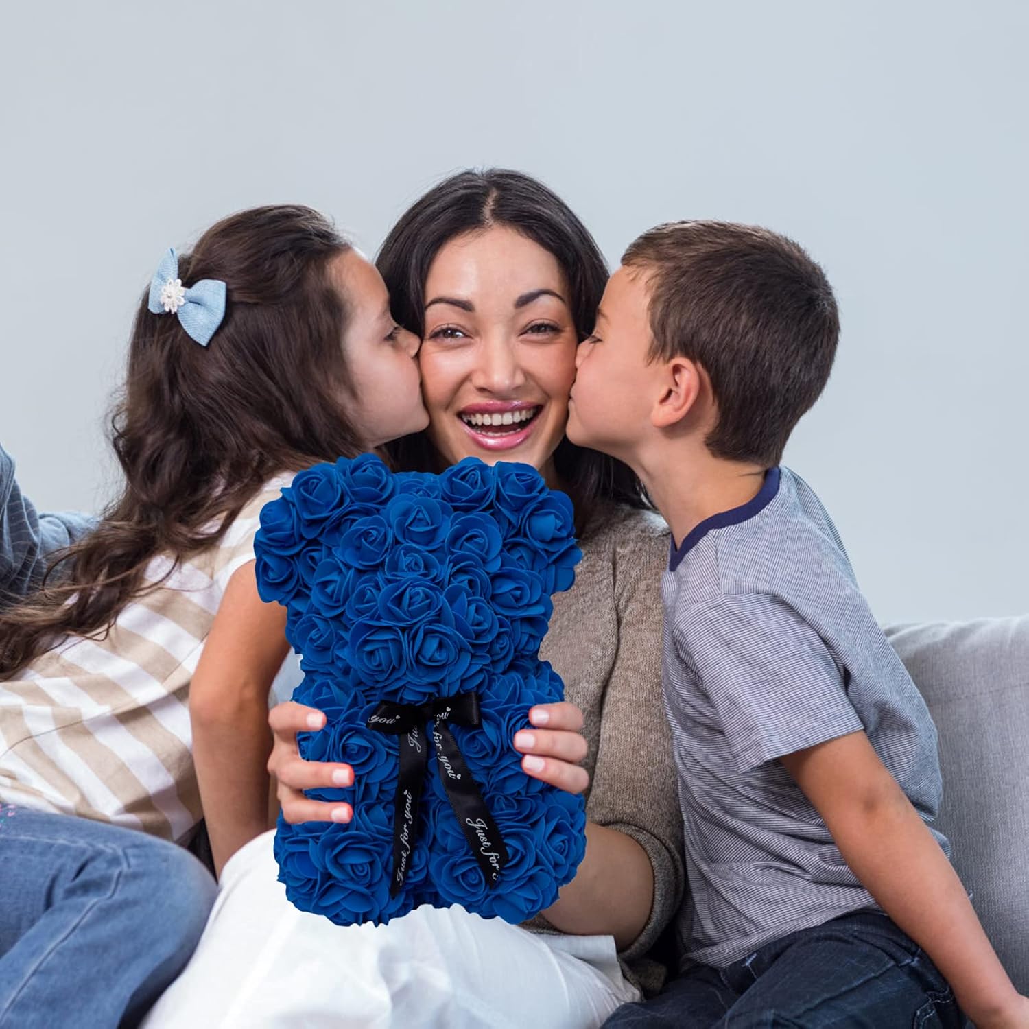 DuHouse Rose Bear Rose Teddy Bear Flower Gift Black Box for Valentines Gifts Anniversary Christmas,Birthdays Bridal Showers -Fully Handmade 10 inch Flower Bear Clear Gift Box (Royal Blue) - Image 6