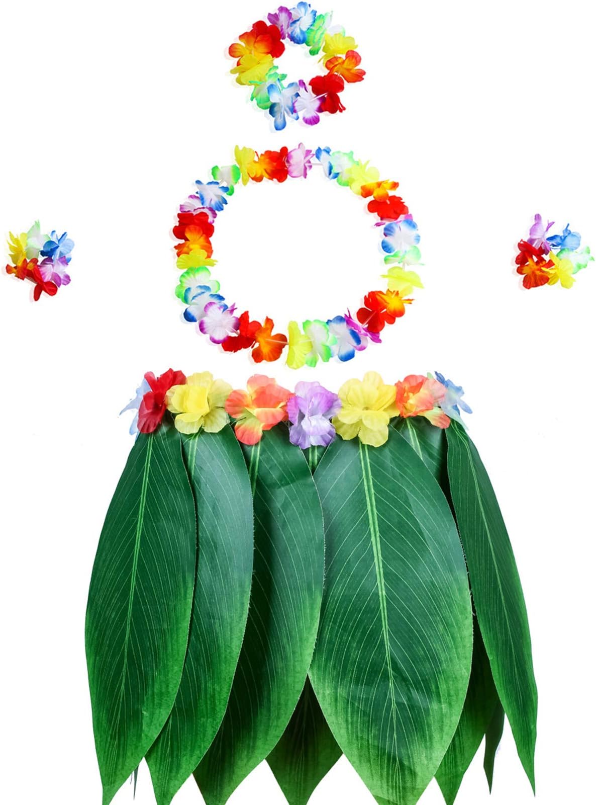 Gooidea Ti Leaf Hula Skirt Hibiscus Flower Leis Luau Party Supply Hawaiian Lilo Costume