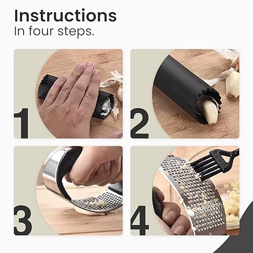 Miniatura 5 de Balancín de prensa de ajo, picadora de ajo de acero inoxidable, trituradora de ajos, nueva e innovadora picadora de ajo con pelador y raspador para