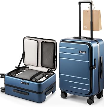 LUGGEX Top Opening Trunk Carry On Suitcase, Aluminum Frame, Blue, 21" | Carry On Luggage, FLA Aluminum Frame, 100% PC Hard Shell, Trunk Style Design, Top Opening, TSA Lock, 43L Capacity, FX-Enhance