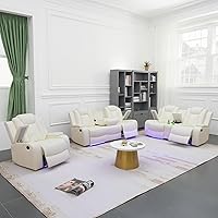 Vista 10 de Juego de sofá reclinable eléctrico con LED, juego de sofá reclinable de cuero, juego de muebles de sala con carga USB