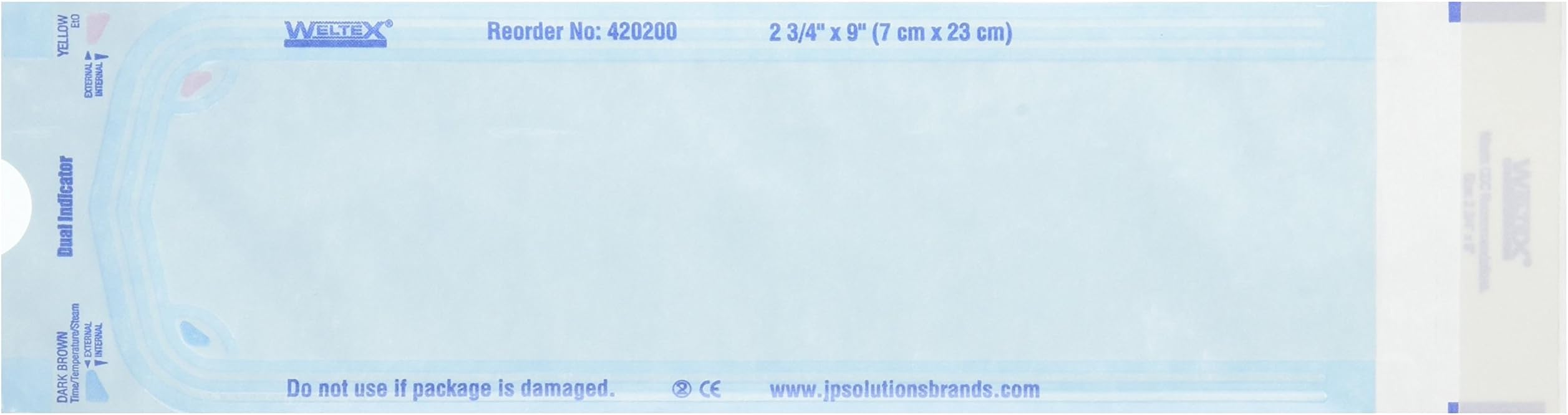 JP Solutions 420200 WELTEX Assurance Dual Indicator Sterilization Pouches, 2 3/4" x 9" (Pack of 200)