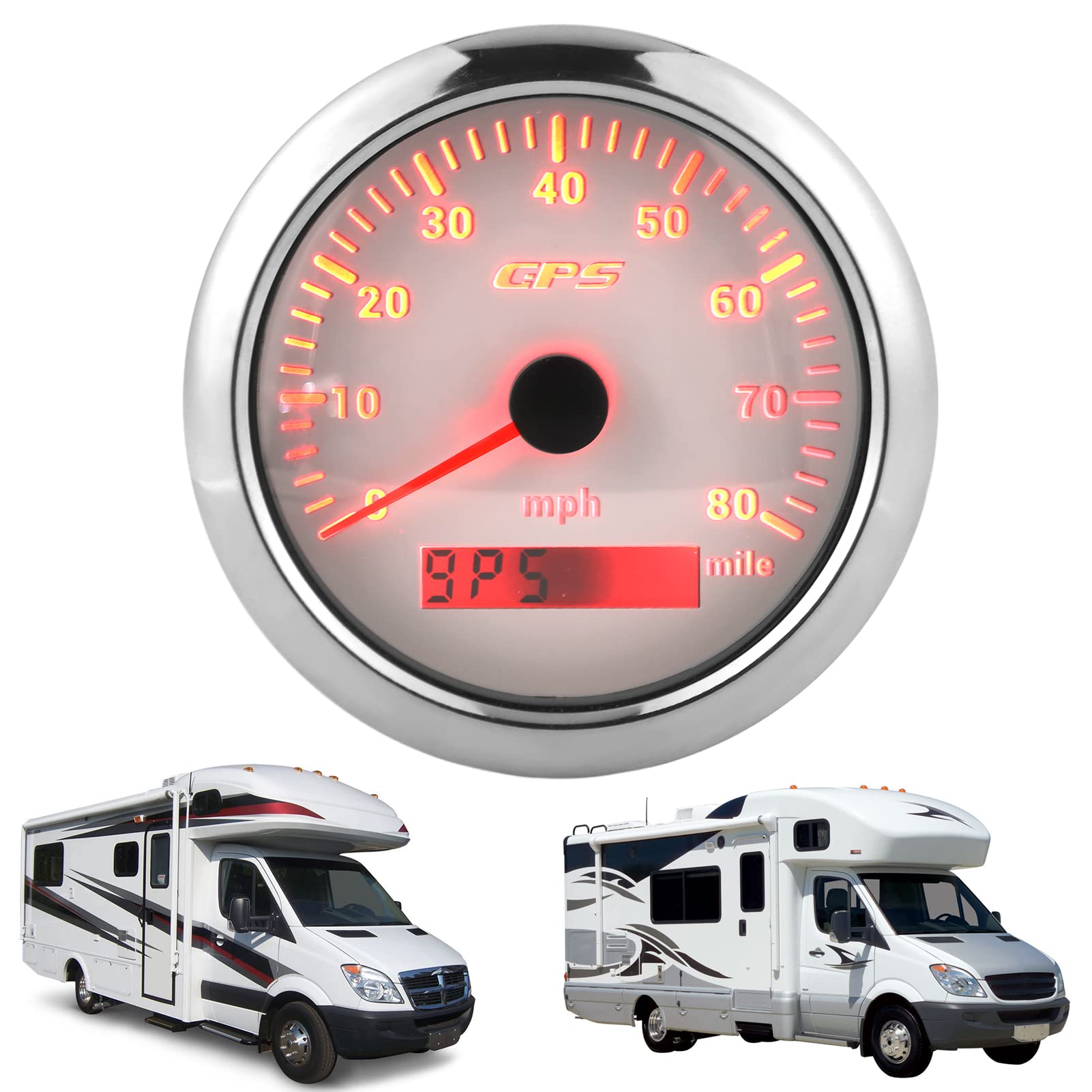 Velocímetro Odógrafo de 85 Mm/3,35 Pulgadas Odógrafo de 80 MPH/H Velocímetro de Acero Inoxidable Odómetro de 85 Mm/3,35 Pulgadas de 80 MPH, Medidor de Velocidad Universal de Acero Inoxidable