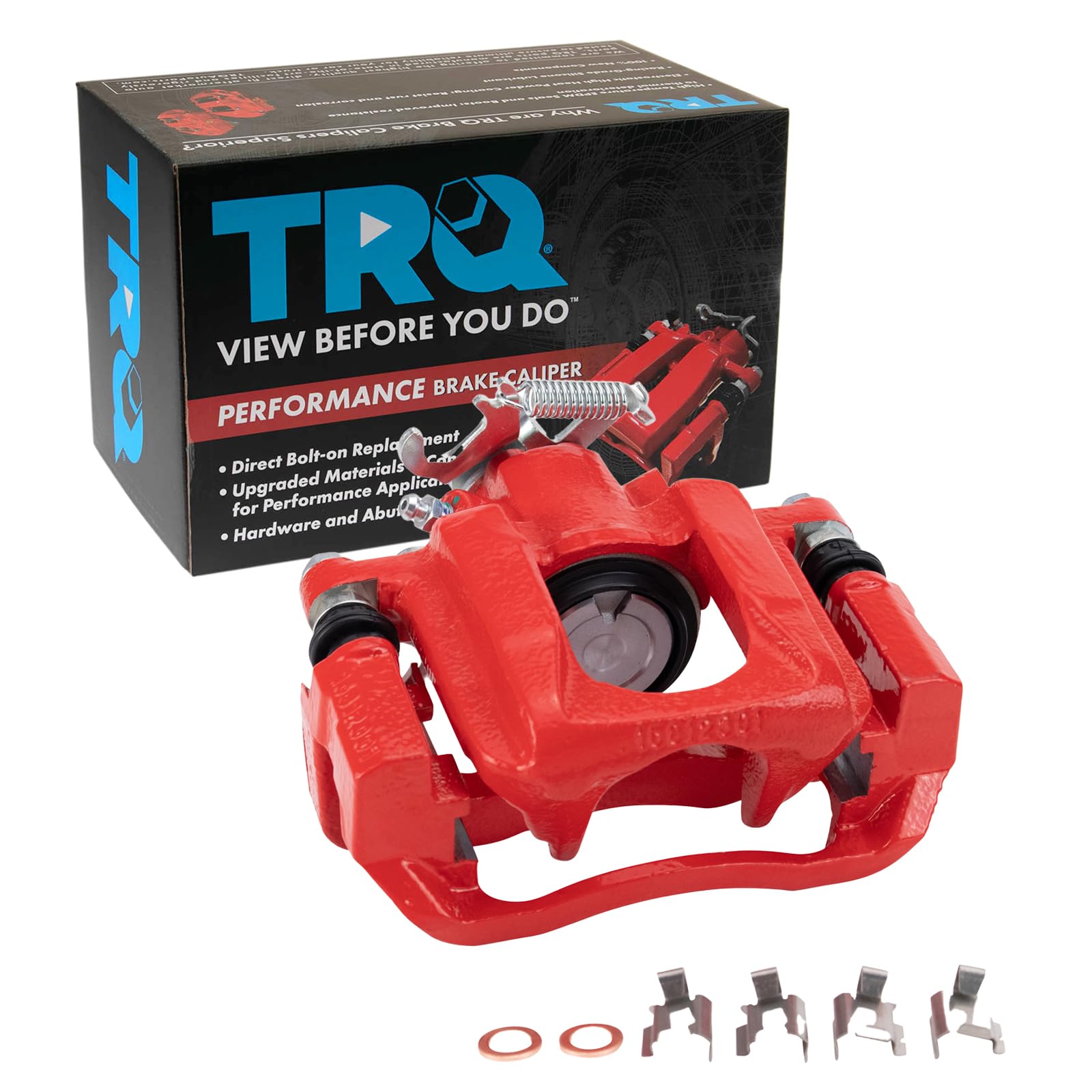 TRQ Rear Left Brake Caliper Red with Mounting Bracket Performance Driver