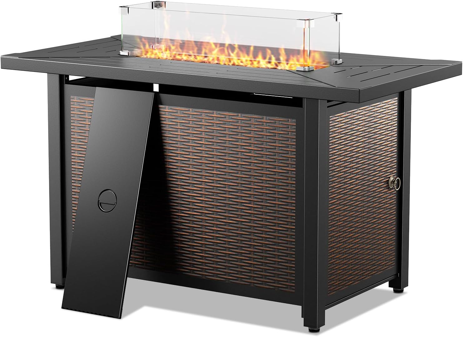Belord 50000 BTU Propane Fire Pit Table with Lid and Lava Rock, 41 inch Rectangular Outdoor Firepit Wicker Furniture, Fireplace Table Perfect for Relaxed Outside Patio Backyard Ambiance, Gray