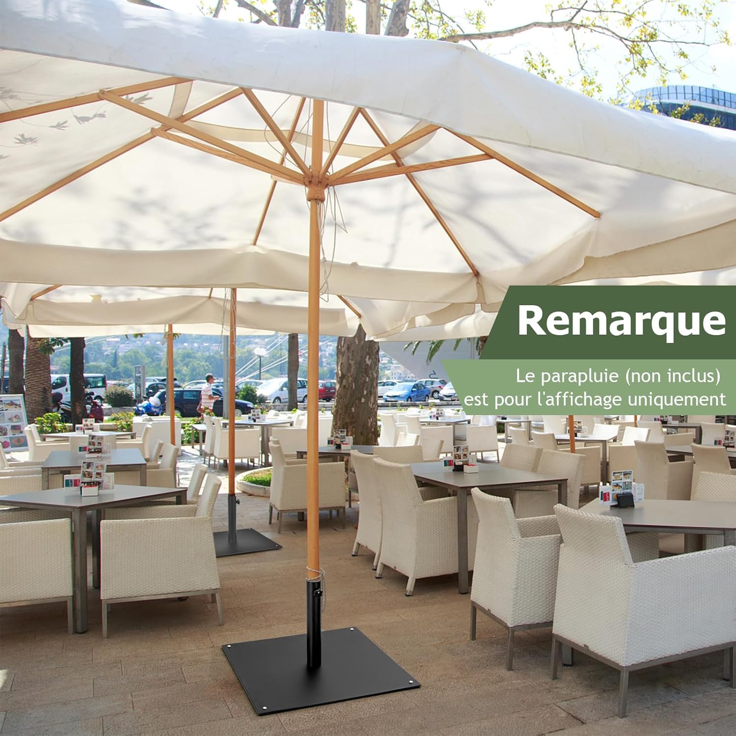 GOPLUS Pied de Parasol en Métal Robuste, Support de Parasol Carré avec Bouton Rotatif, Convient pour Mâts Φ 41/49 MM, pour Jardin, Terrasse, Plage (Noir)