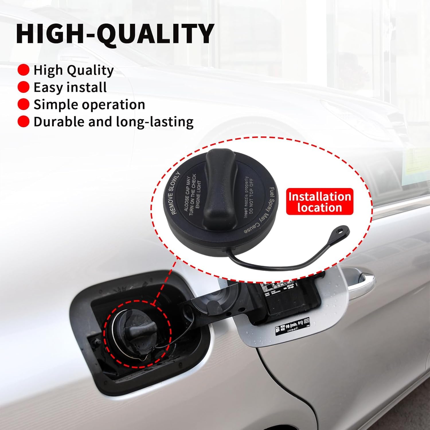 2214700605 Gas Tank Cap Fuel Cap with Strap for Mercedes Benz E350 E320 C63 E550 CLS550 S550 G550 GLK350 CLK350 CLK500 SLK350 S600 SL500 CL600 CL63 CLS63 SL63 SL65 CLK55 CLK63 SL55 SL600
