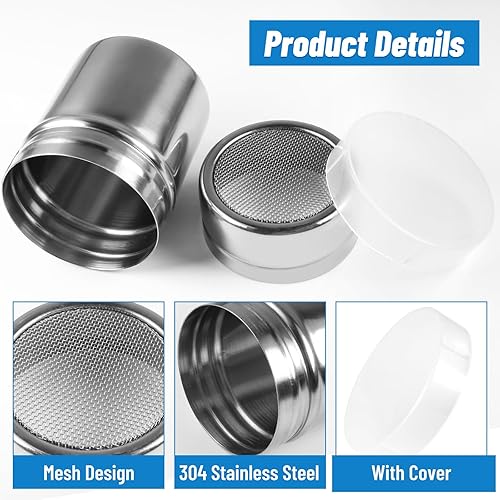 Miniatura 3 de 2 unidades de agitador de azúcar en polvo con asa, latas de polvo de malla fina de acero inoxidable con tapa de plástico, agitador de draga para