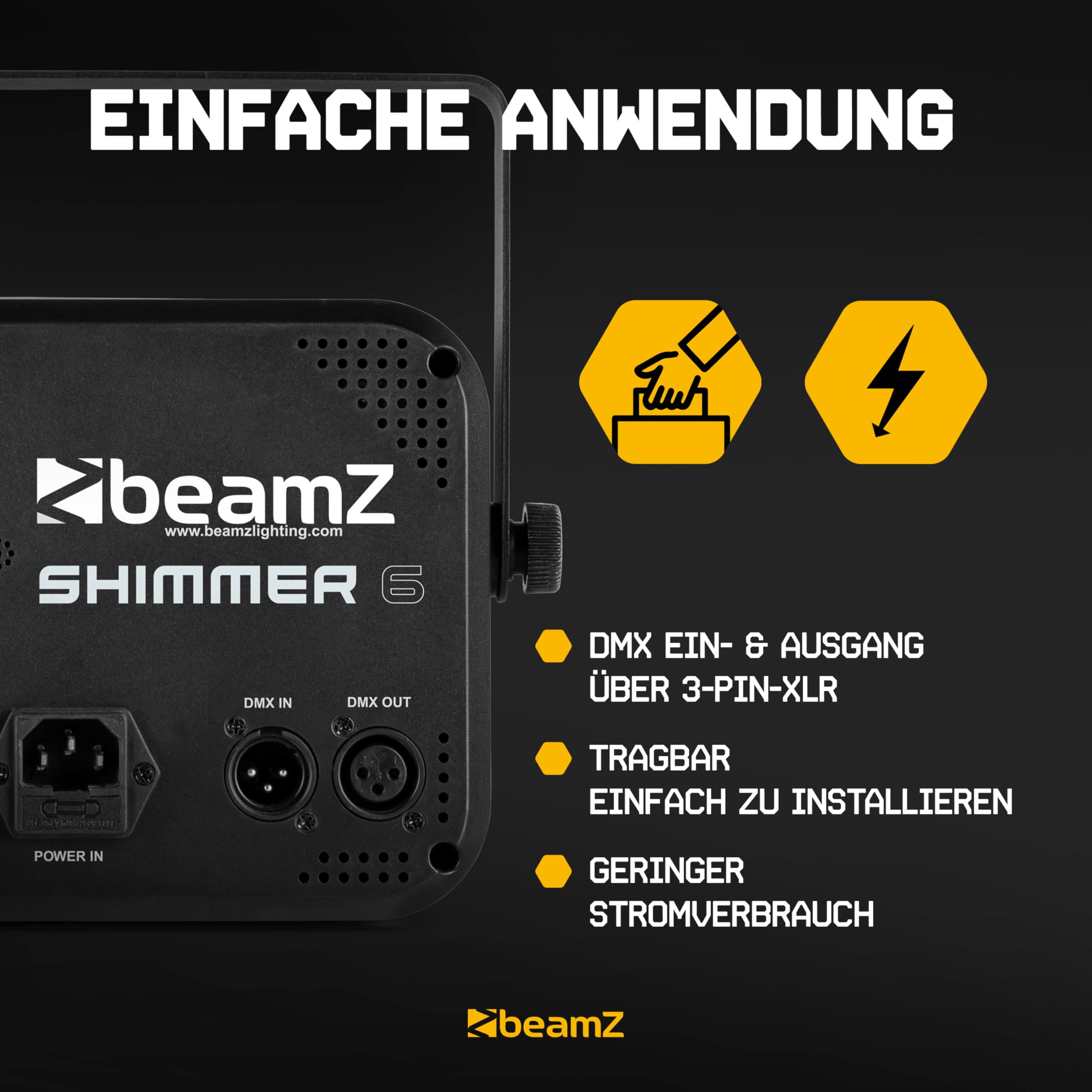 BeamZ Shimmer6 Discolicht Partylicht – 6-in-1 LED Effekt mit Jelly Ball, Welleneffekt, Stroboskop & UV – Musikgesteuert mit DMX & Fernbedienung, Bühnenbeleuchtung für Disco & Partys